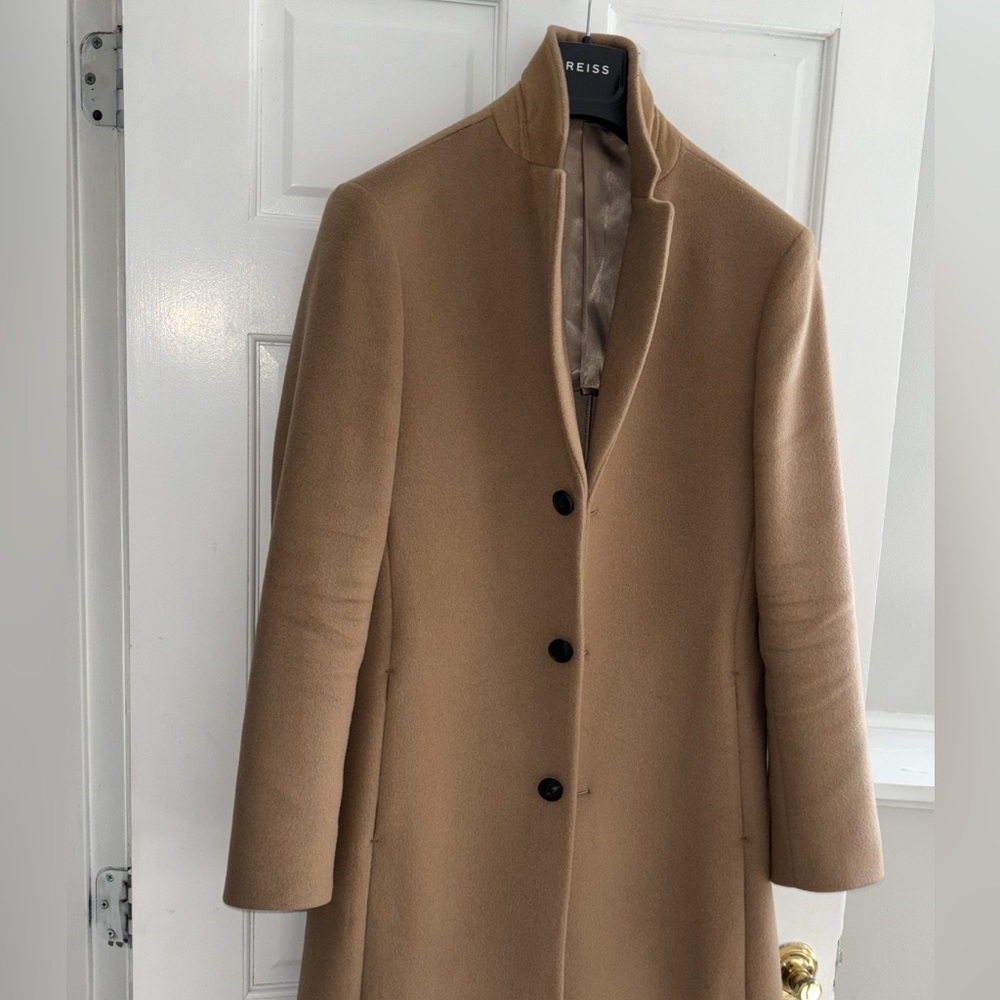 REISS Mens single breasted camel overcoat